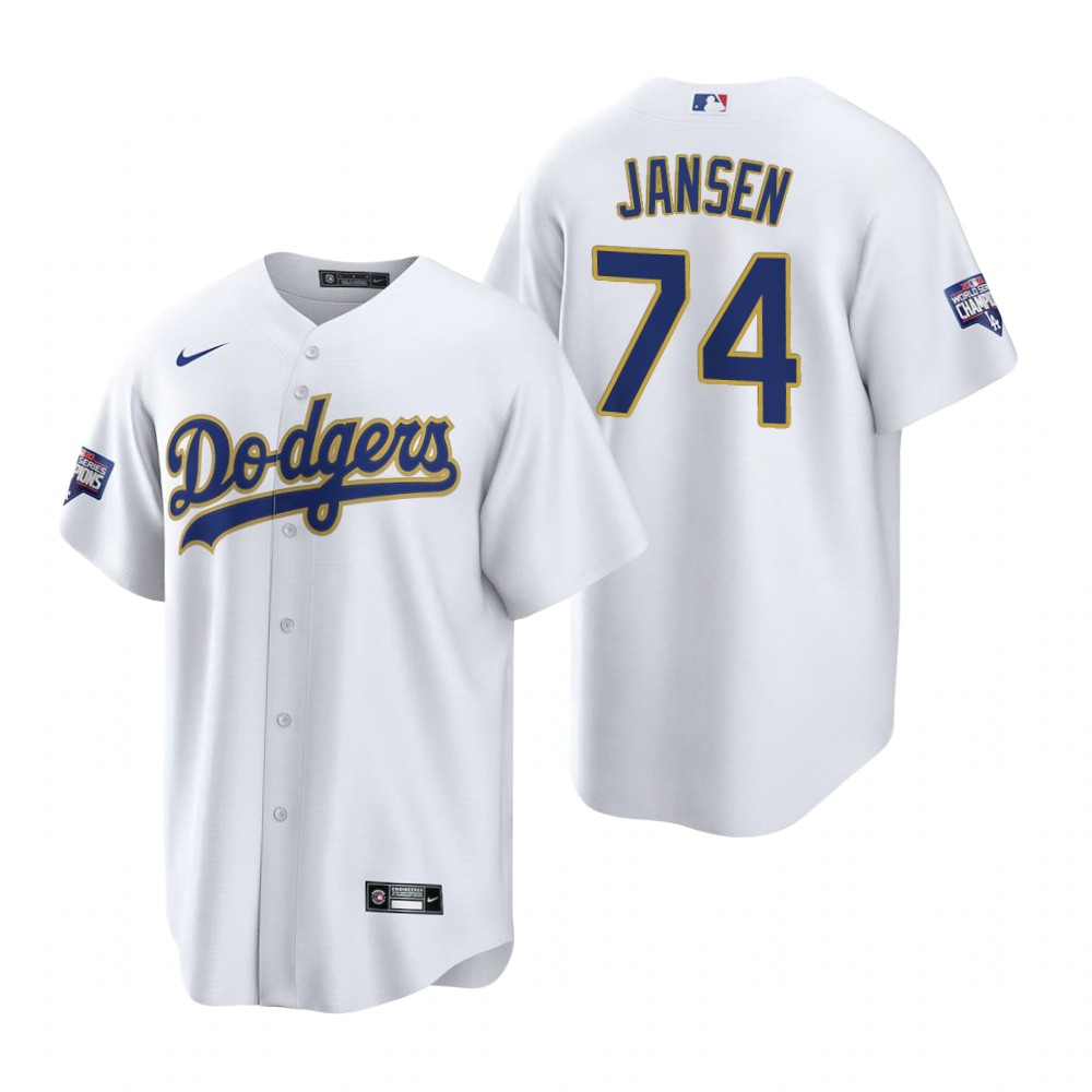 Men's Los Angeles Dodgers #74 Kenley Jansen Nike White Gold 2021 Gold Program Player Jersey