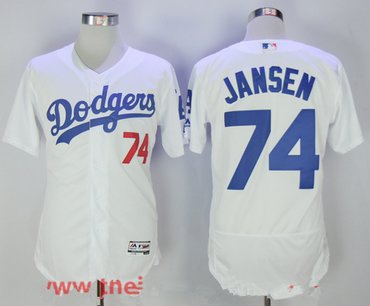 Men's Los Angeles Dodgers #74 Kenley Jansen White Home Stitched MLB Majestic Flex Base Jersey.png