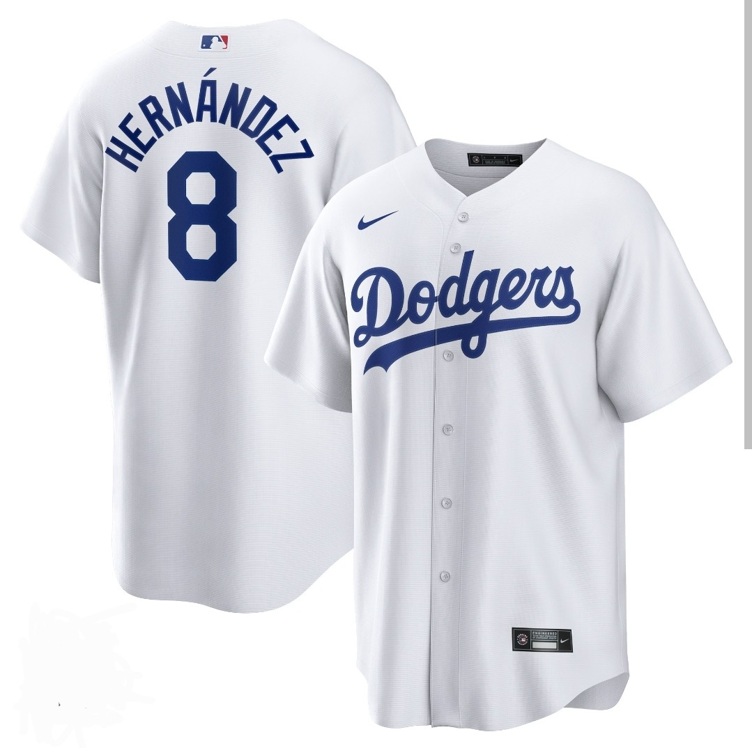 Men's Los Angeles Dodgers #8 Enrique Hern??ndez White Cool Base Stitched Baseball Jersey