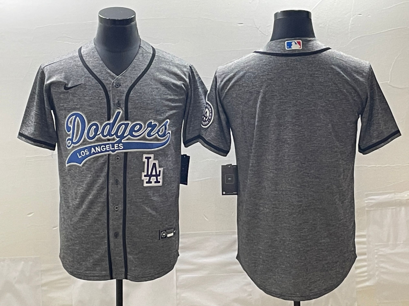 Men's Los Angeles Dodgers Blank Grey Gridiron Cool Base Stitched Baseball Jersey的副本