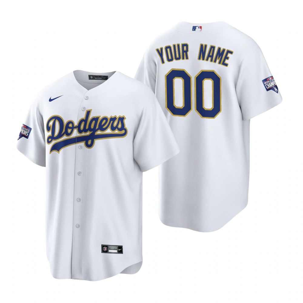 Men's Los Angeles Dodgers Custom Nike White Gold 2021 Gold Program Cool Base Jersey