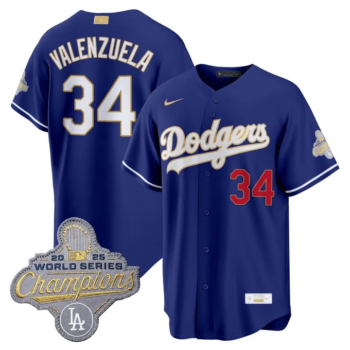 Men's Los Angeles Dodgers Gold Collection Premier Limited Jersey - All Stitched  34 Fernando Valenzuela