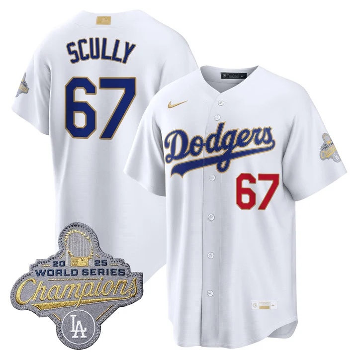 Men's Los Angeles Dodgers Gold Collection Premier Limited Jersey - All Stitched  Vin Scully