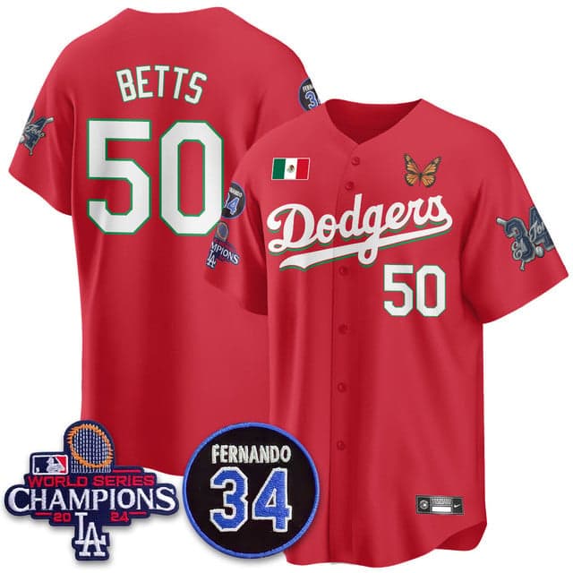 Men's Los Angeles Dodgers Mexican For 34 Jersey - All Stitched Mookie Betts   - 50