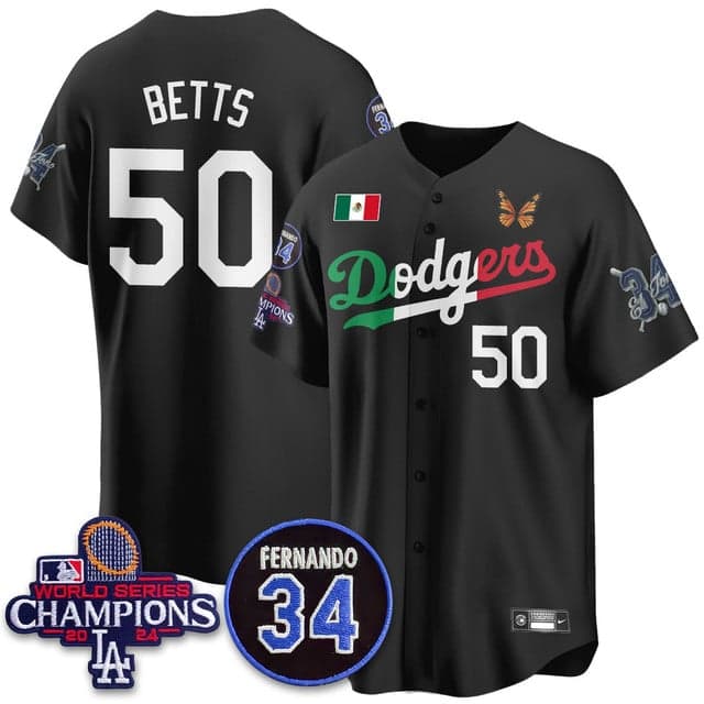Men's Los Angeles Dodgers Mexican For 34 Jersey - All Stitched Mookie Betts -  50