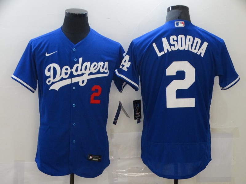 Men's Los Angeles Dodgers Retired Player #2 Tommy Lasorda Nike Royal Flex base Baseball Jersey