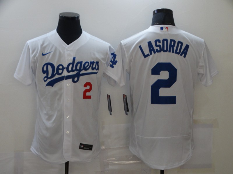 Men's Los Angeles Dodgers Retired Player #2 Tommy Lasorda Nike White Home Flex base Baseball Jersey