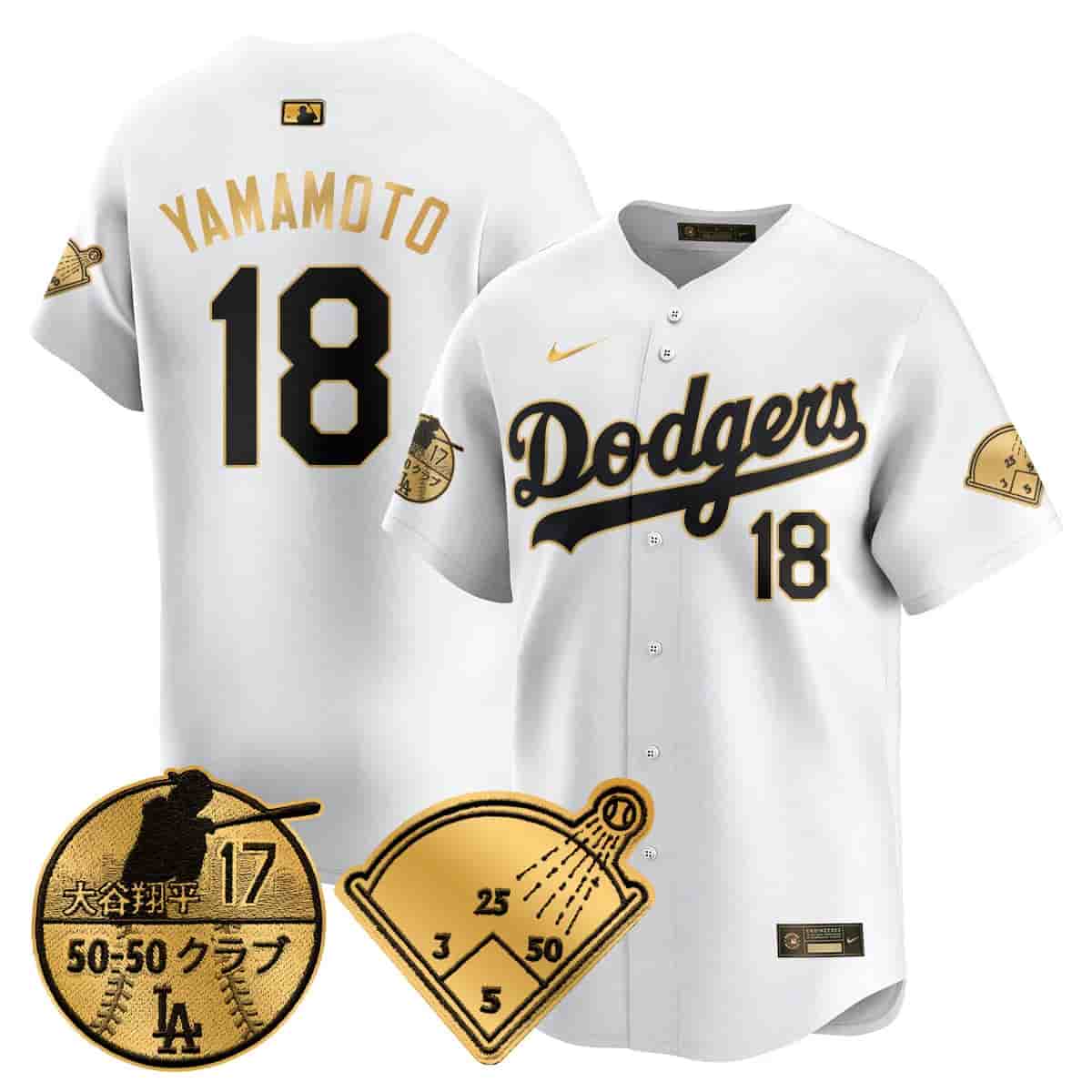 Men's Los Angeles Dodgers Vapor Limited Jersey - Shohei Ohtani Patch - All Stitched  Yamamoto   - 18
