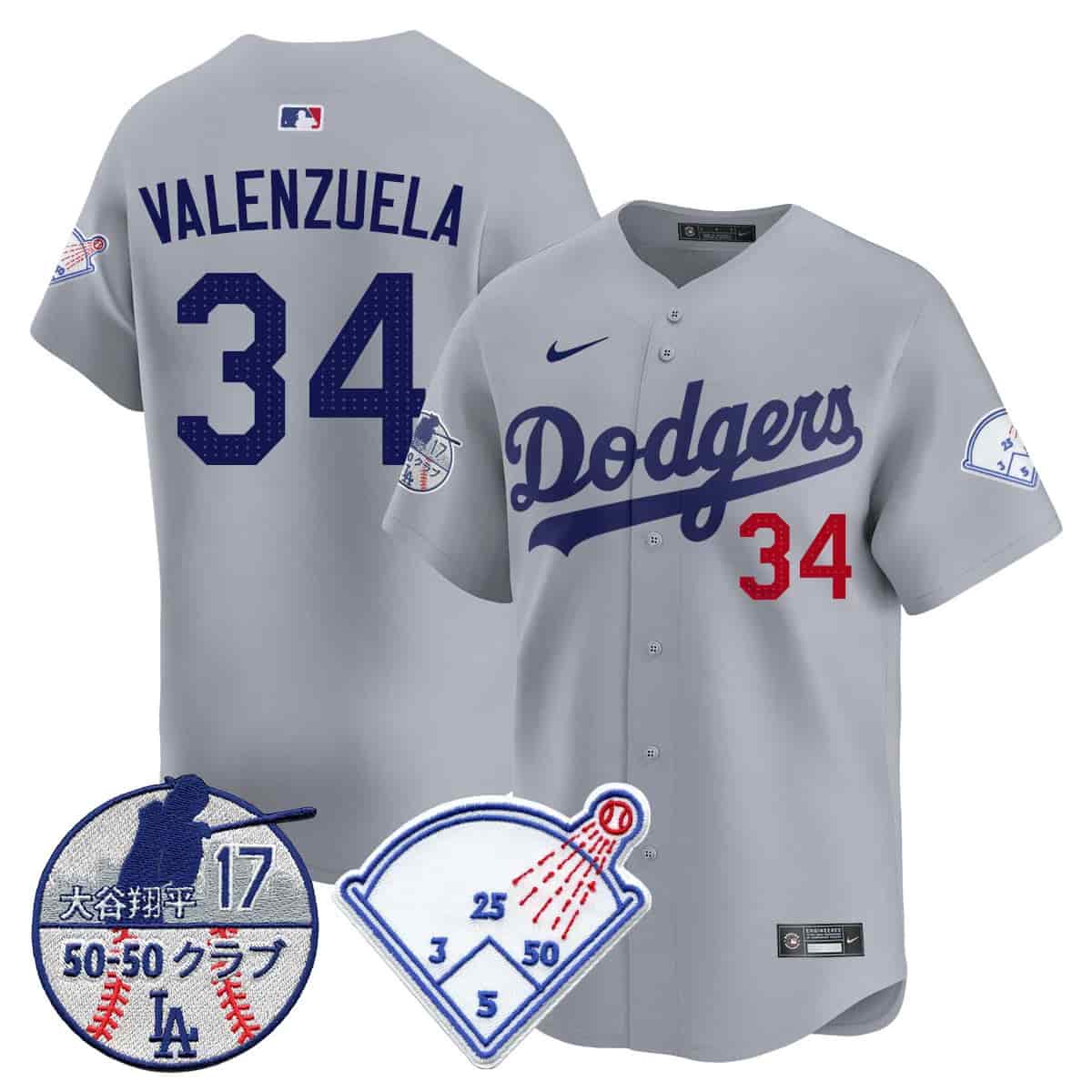 Men's Los Angeles Dodgers Vapor Limited Jersey - Shohei Ohtani Patch - All Stitched Fernando Valenzuela      - 34