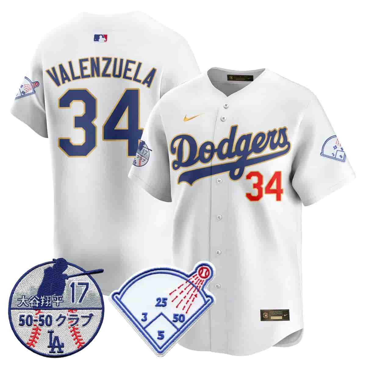 Men's Los Angeles Dodgers Vapor Limited Jersey - Shohei Ohtani Patch - All Stitched Fernando Valenzuela     - 34