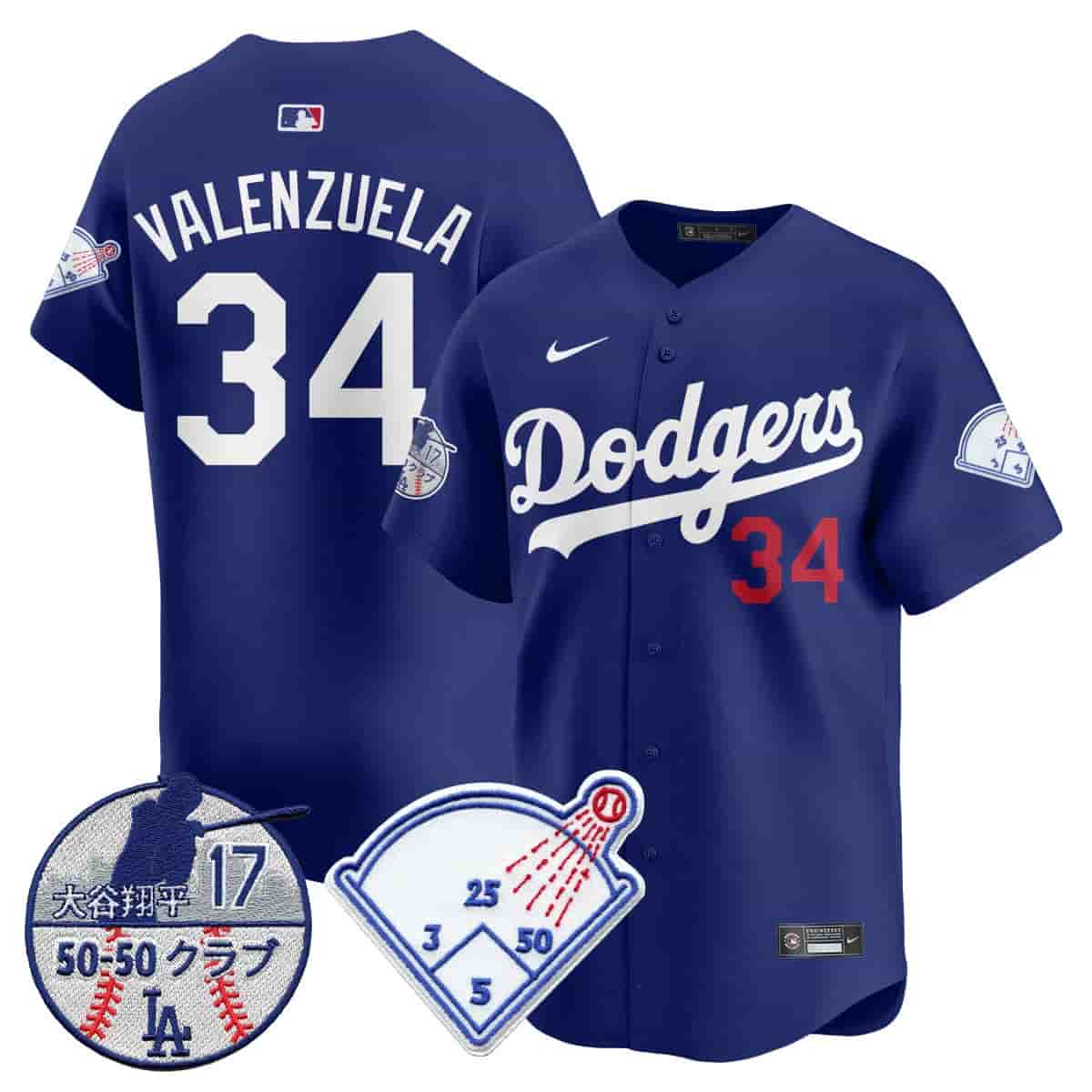 Men's Los Angeles Dodgers Vapor Limited Jersey - Shohei Ohtani Patch - All Stitched Fernando Valenzuela    - 34