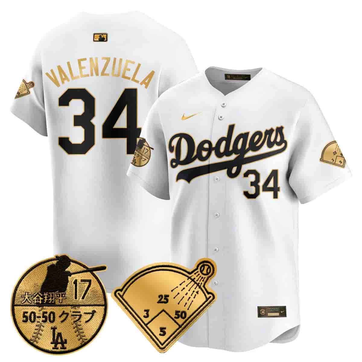 Men's Los Angeles Dodgers Vapor Limited Jersey - Shohei Ohtani Patch - All Stitched Fernando Valenzuela   - 34