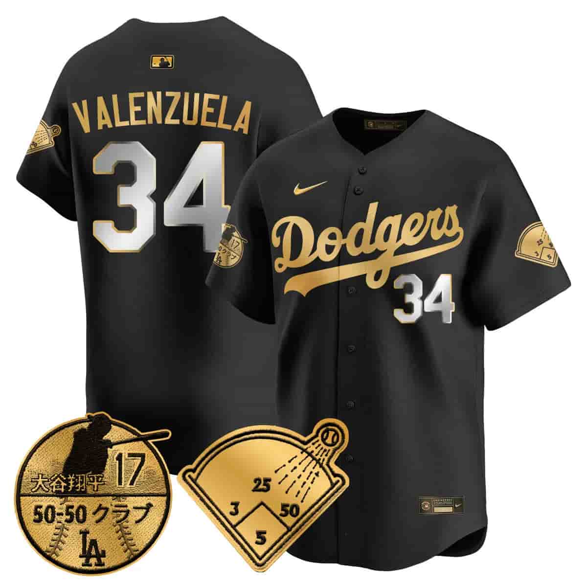 Men's Los Angeles Dodgers Vapor Limited Jersey - Shohei Ohtani Patch - All Stitched Fernando Valenzuela  - 34