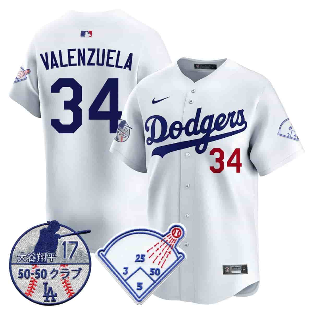 Men's Los Angeles Dodgers Vapor Limited Jersey - Shohei Ohtani Patch - All Stitched Fernando Valenzuela - 34