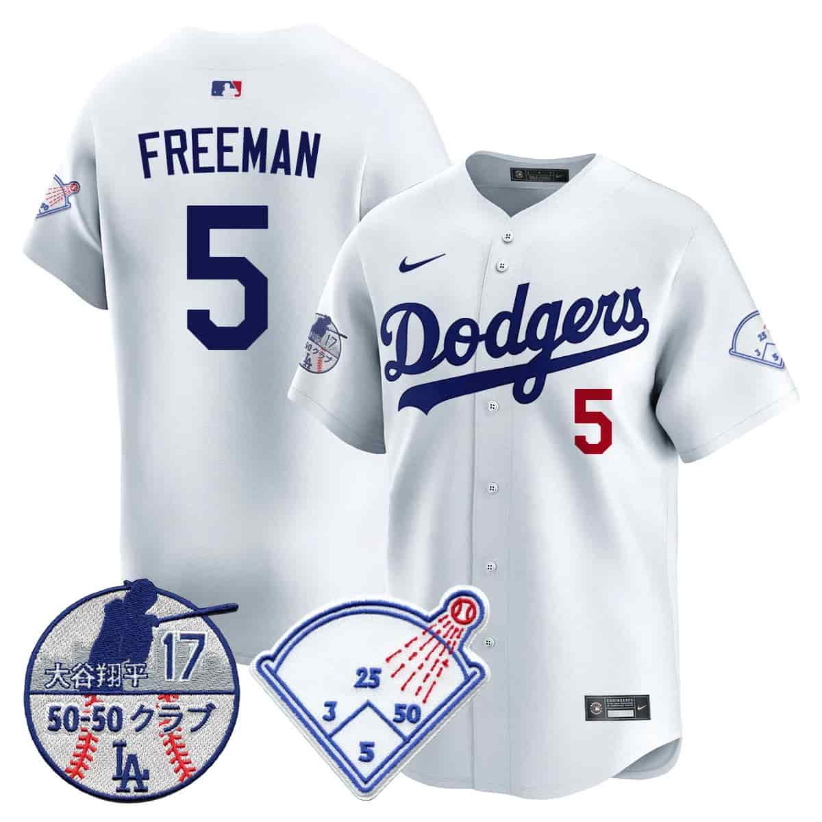 Men's Los Angeles Dodgers Vapor Limited Jersey - Shohei Ohtani Patch - All Stitched Freddie Freeman - 5