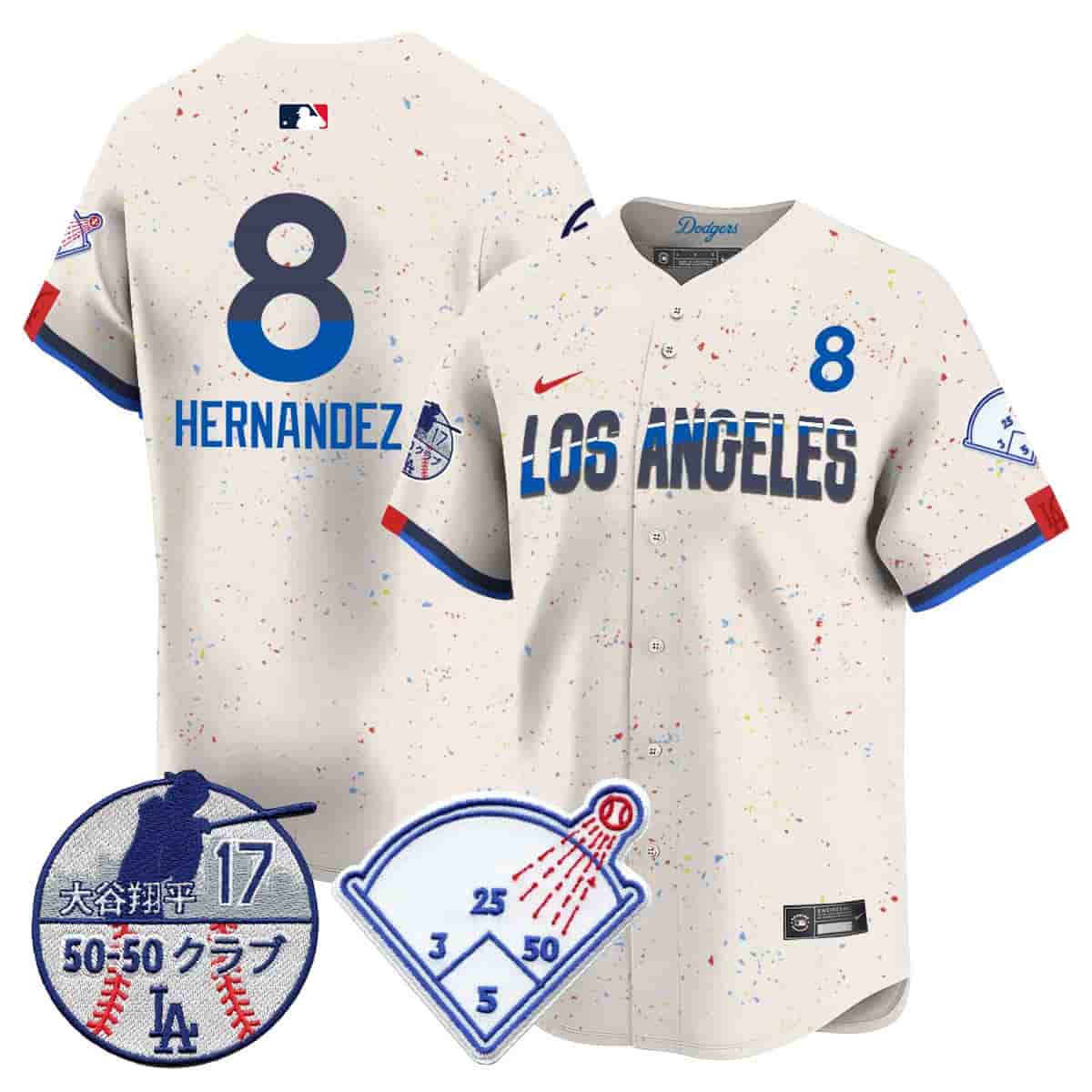 Men's Los Angeles Dodgers Vapor Limited Jersey - Shohei Ohtani Patch - All Stitched Kike   Hernandez - 8