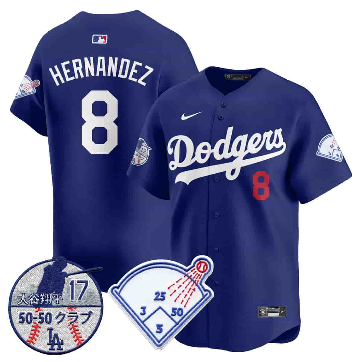 Men's Los Angeles Dodgers Vapor Limited Jersey - Shohei Ohtani Patch - All Stitched Kike Hernandez    - 8