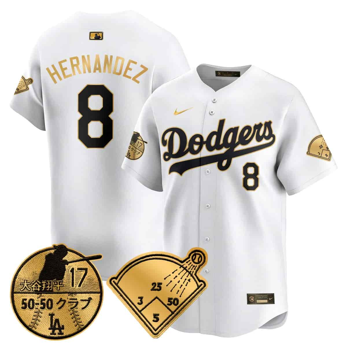 Men's Los Angeles Dodgers Vapor Limited Jersey - Shohei Ohtani Patch - All Stitched Kike Hernandez   - 8