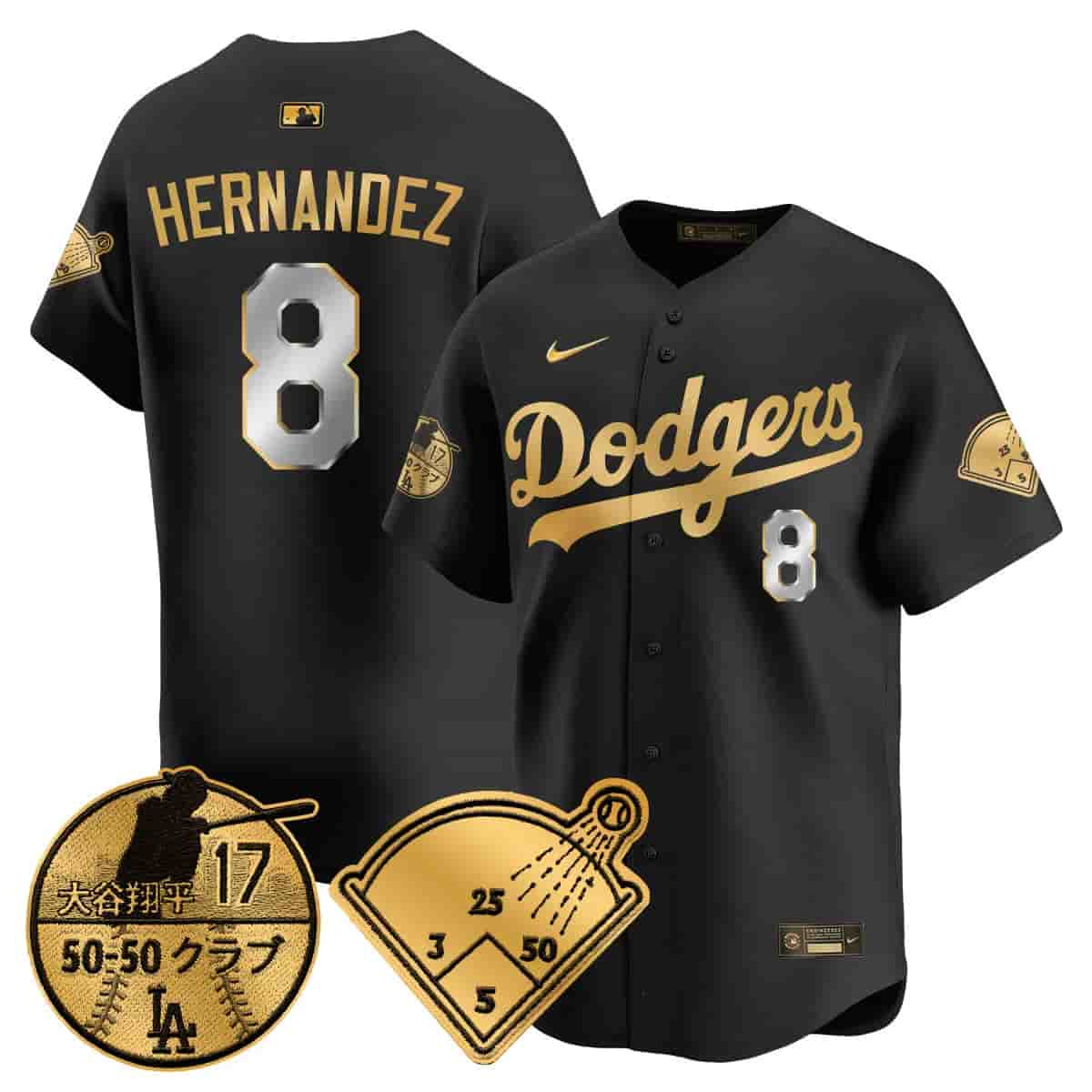 Men's Los Angeles Dodgers Vapor Limited Jersey - Shohei Ohtani Patch - All Stitched Kike Hernandez -  8