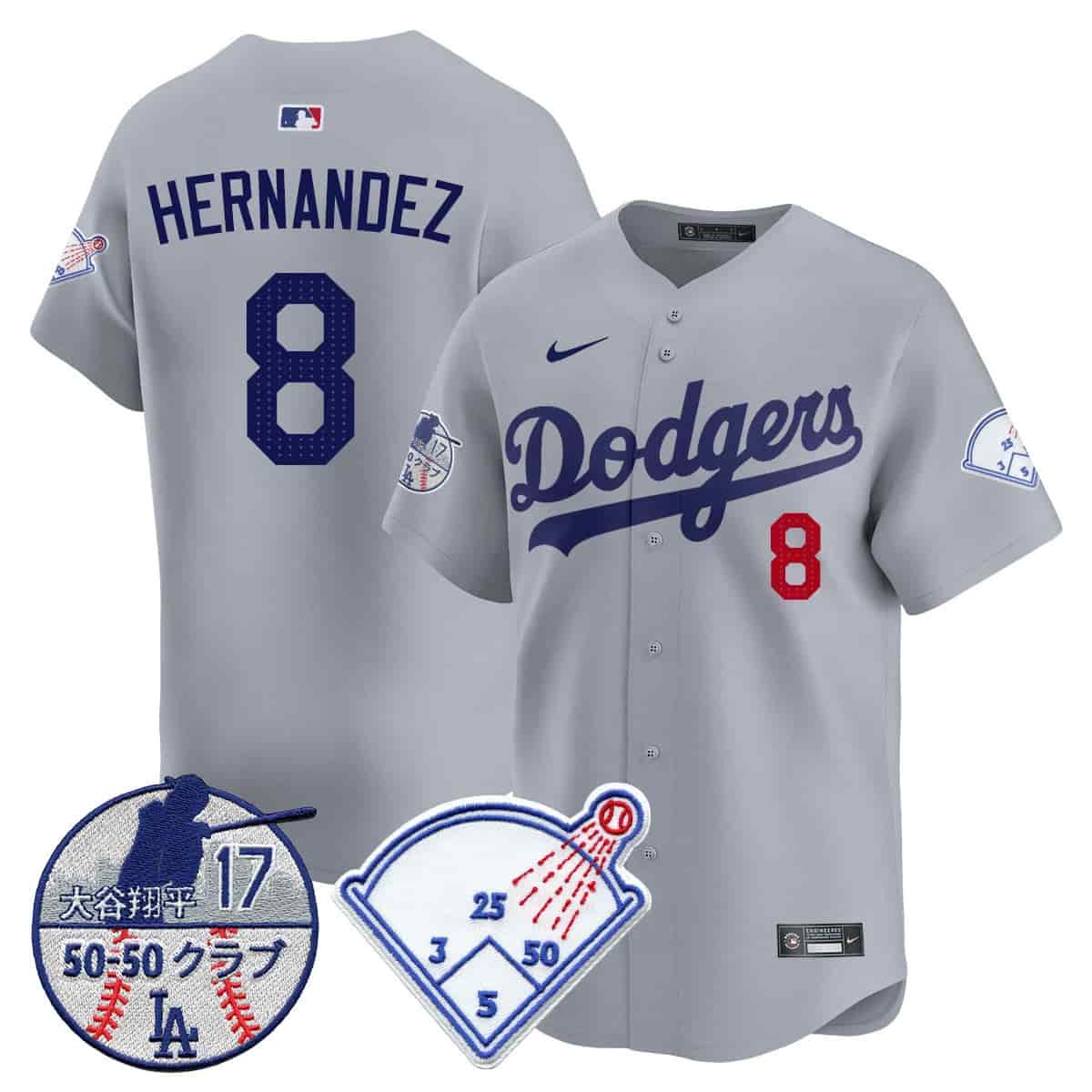 Men's Los Angeles Dodgers Vapor Limited Jersey - Shohei Ohtani Patch - All Stitched Kike Hernandez -# 8
