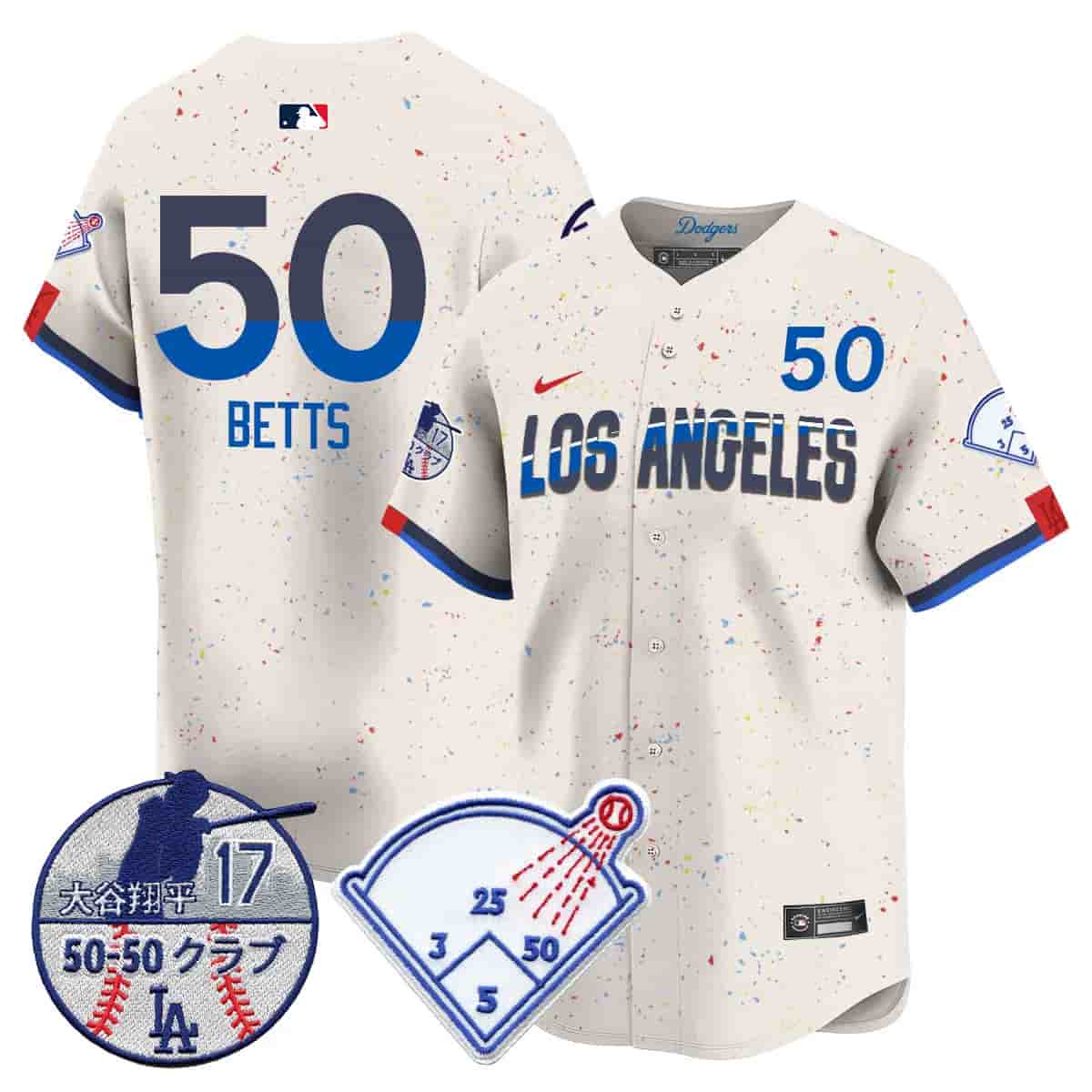 Men's Los Angeles Dodgers Vapor Limited Jersey - Shohei Ohtani Patch - All Stitched Mookie   Betts - 50