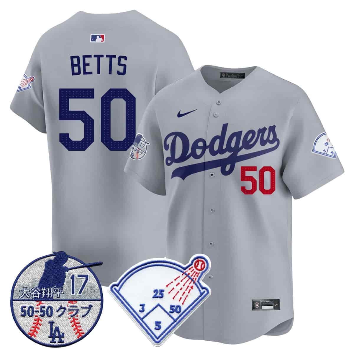 Men's Los Angeles Dodgers Vapor Limited Jersey - Shohei Ohtani Patch - All Stitched Mookie Betts - #50