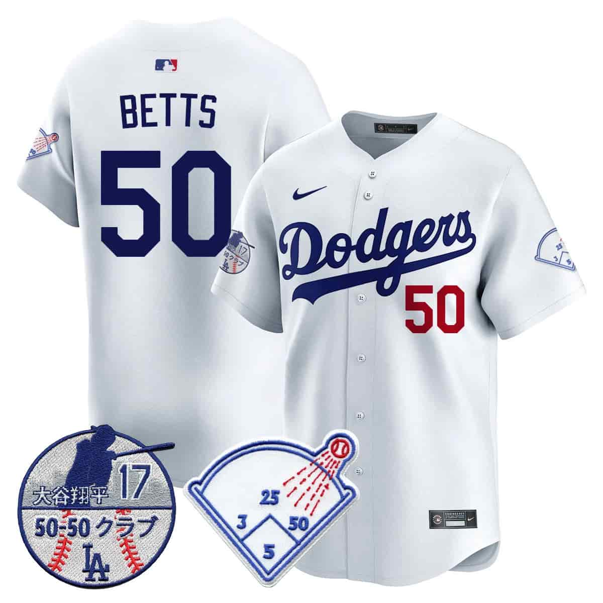 Men's Los Angeles Dodgers Vapor Limited Jersey - Shohei Ohtani Patch - All Stitched Mookie Betts - 50