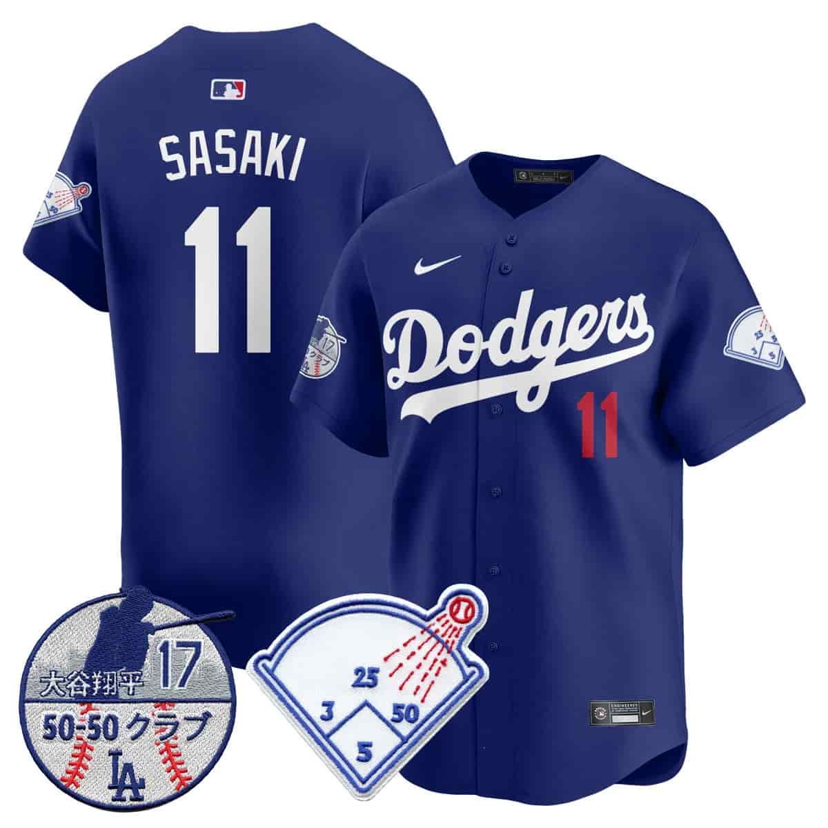 Men's Los Angeles Dodgers Vapor Limited Jersey - Shohei Ohtani Patch - All Stitched Roki Sasaki    - 11