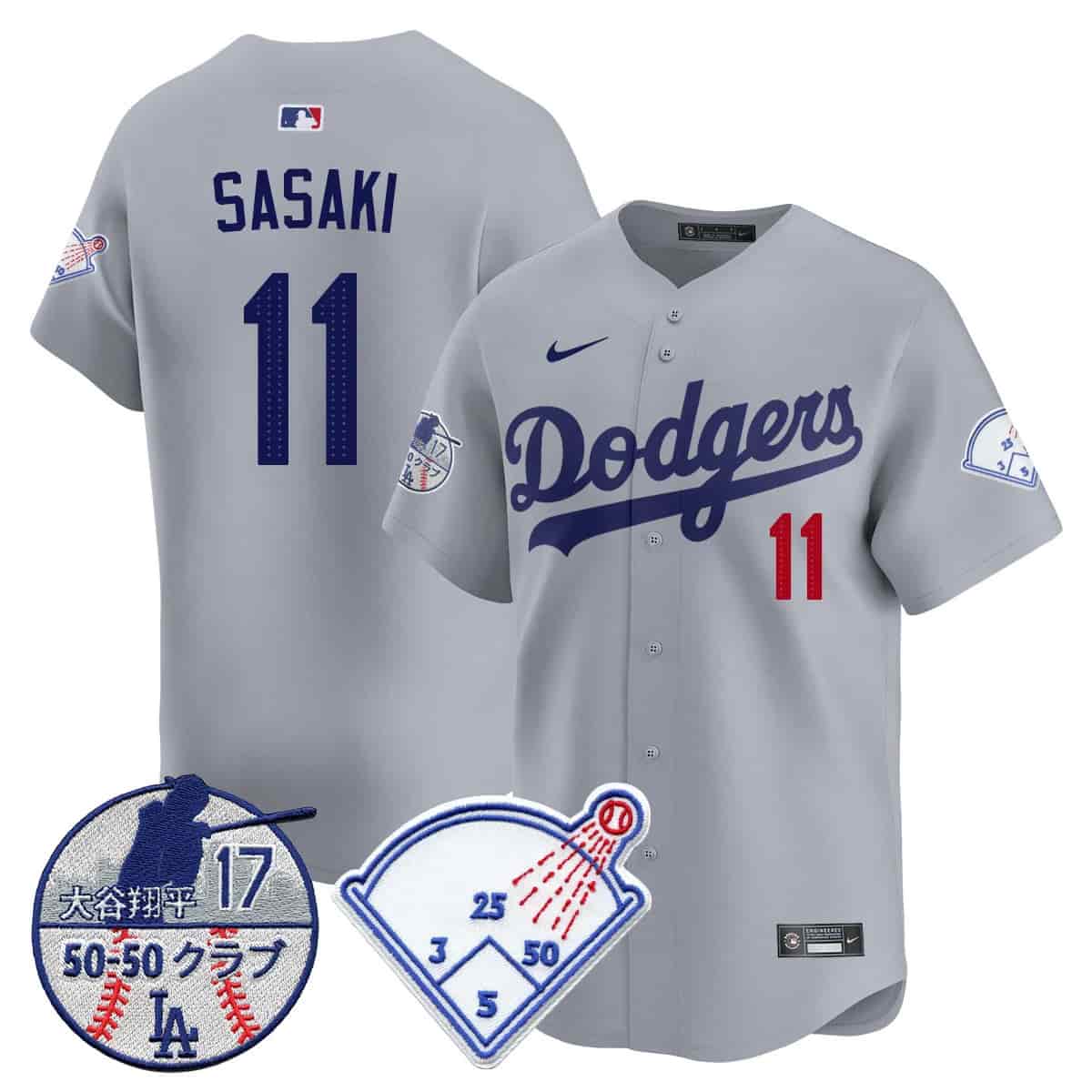 Men's Los Angeles Dodgers Vapor Limited Jersey - Shohei Ohtani Patch - All Stitched Roki Sasaki  -  11