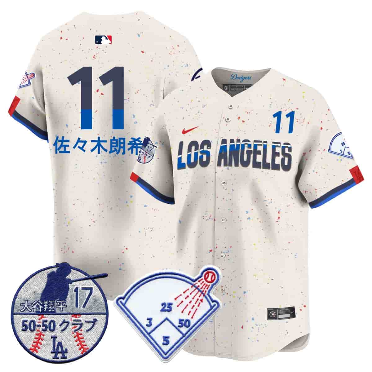 Men's Los Angeles Dodgers Vapor Limited Jersey - Shohei Ohtani Patch - All Stitched Roki Sasaki   (Kanji) - 11