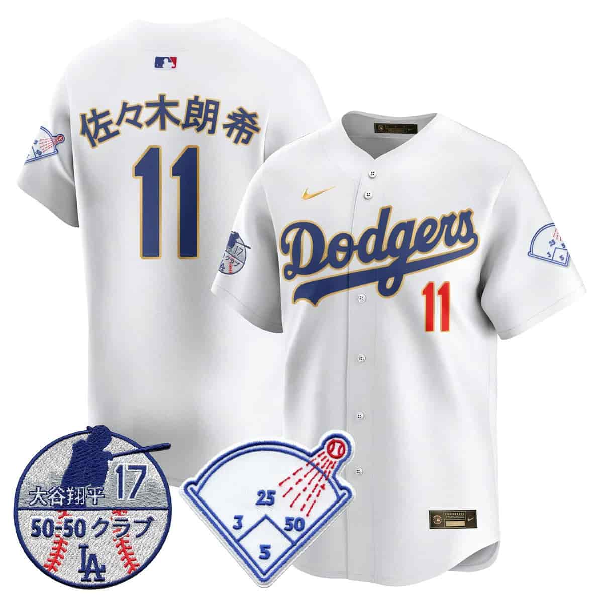 Men's Los Angeles Dodgers Vapor Limited Jersey - Shohei Ohtani Patch - All Stitched Roki Sasaki  (Kanji) - 11