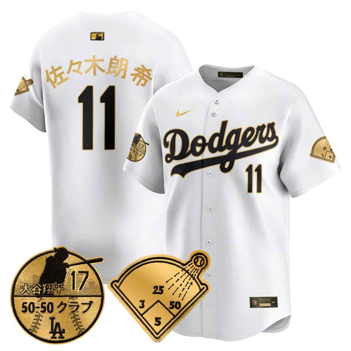 Men's Los Angeles Dodgers Vapor Limited Jersey - Shohei Ohtani Patch - All Stitched Roki Sasaki (Kanji ) - 11