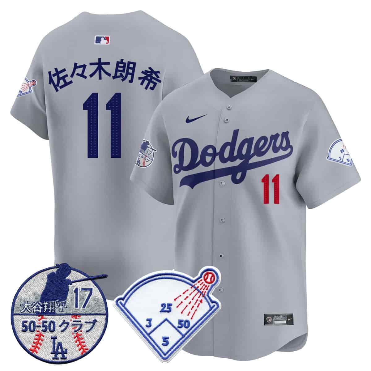 Men's Los Angeles Dodgers Vapor Limited Jersey - Shohei Ohtani Patch - All Stitched Roki Sasaki (Kanji)   - 11