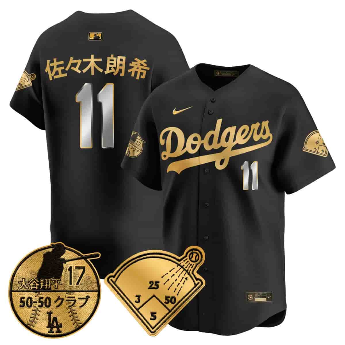 Men's Los Angeles Dodgers Vapor Limited Jersey - Shohei Ohtani Patch - All Stitched Roki Sasaki (Kanji) -  11