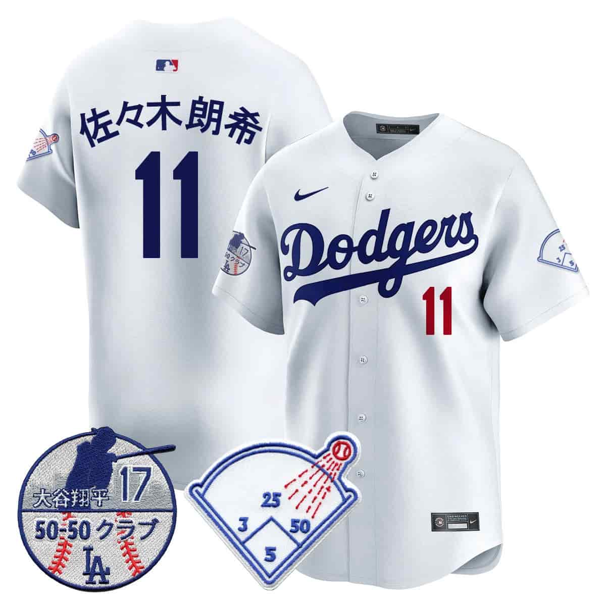 Men's Los Angeles Dodgers Vapor Limited Jersey - Shohei Ohtani Patch - All Stitched Roki Sasaki (Kanji) - 11