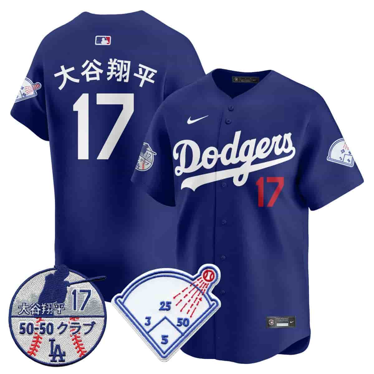 Men's Los Angeles Dodgers Vapor Limited Jersey - Shohei Ohtani Patch - All Stitched Shohei Ohtani (Kanji)     - 17