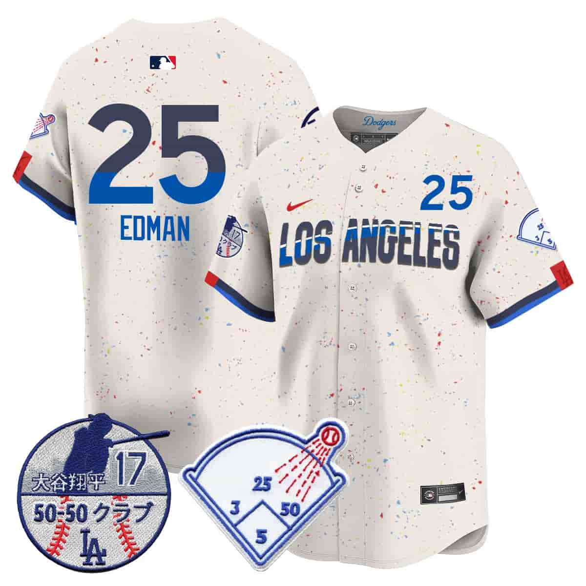 Men's Los Angeles Dodgers Vapor Limited Jersey - Shohei Ohtani Patch - All Stitched Tommy   Edman - 25