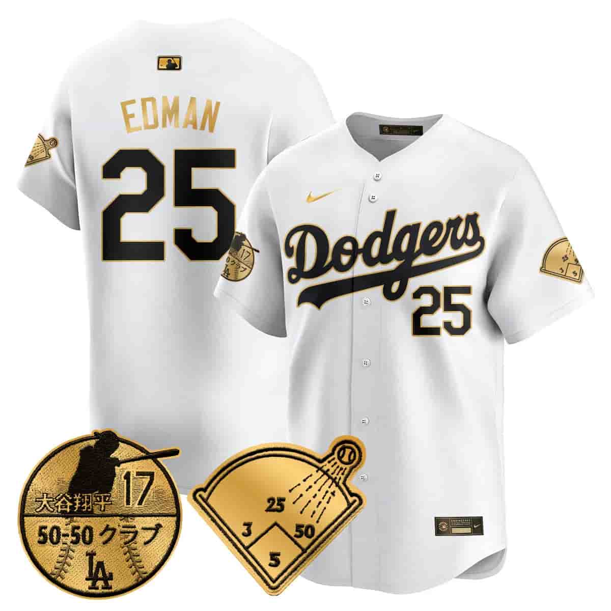 Men's Los Angeles Dodgers Vapor Limited Jersey - Shohei Ohtani Patch - All Stitched Tommy Edman  - 25