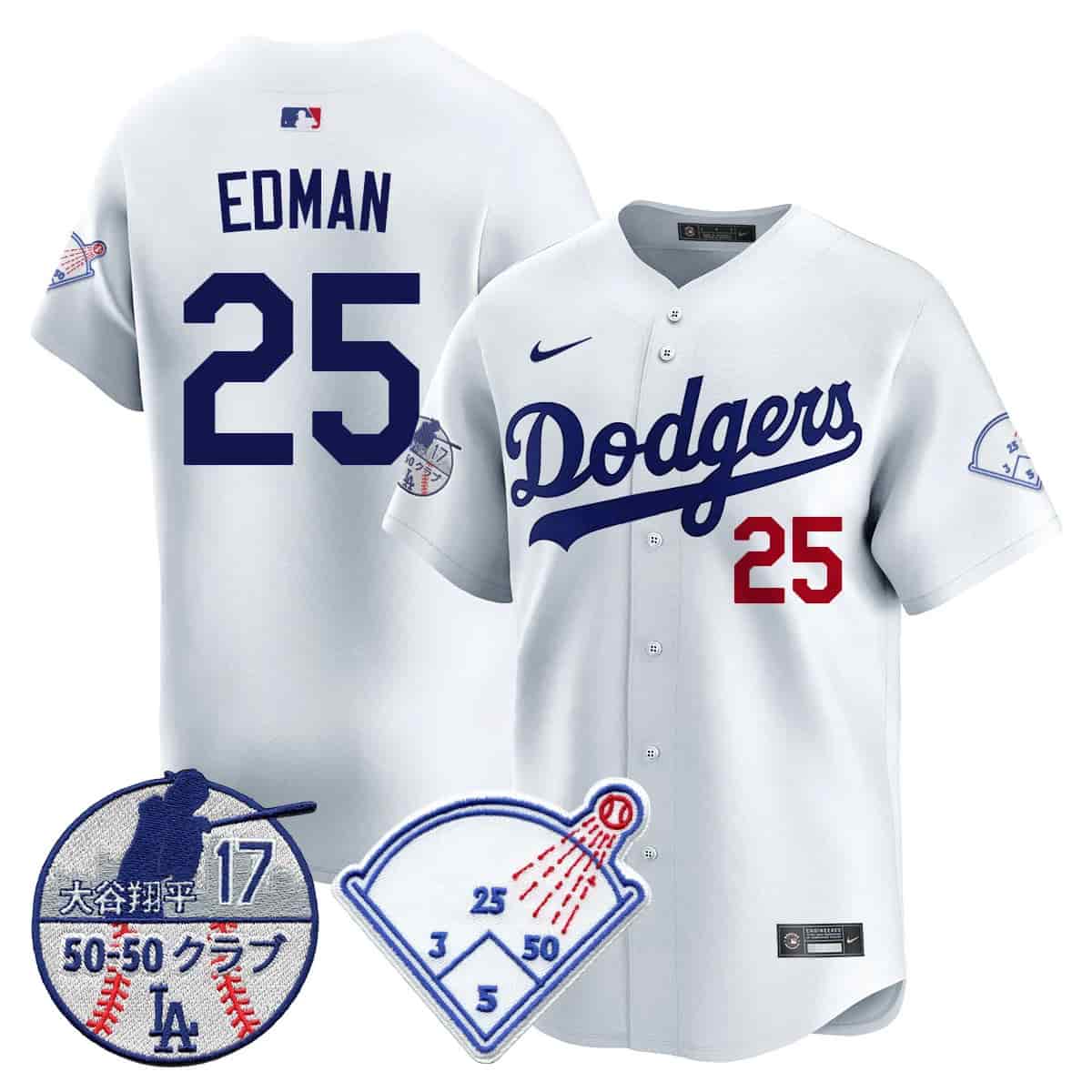 Men's Los Angeles Dodgers Vapor Limited Jersey - Shohei Ohtani Patch - All Stitched Tommy Edman - 25