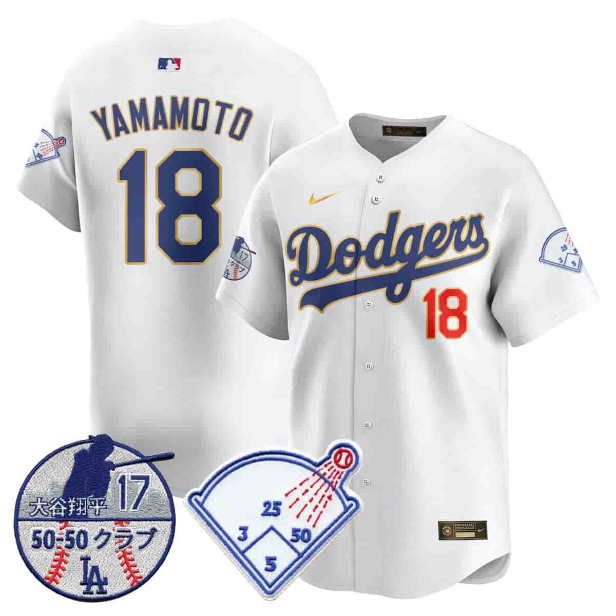 Men's Los Angeles Dodgers Vapor Limited Jersey - Shohei Ohtani Patch - All Stitched Yamamoto      - 18