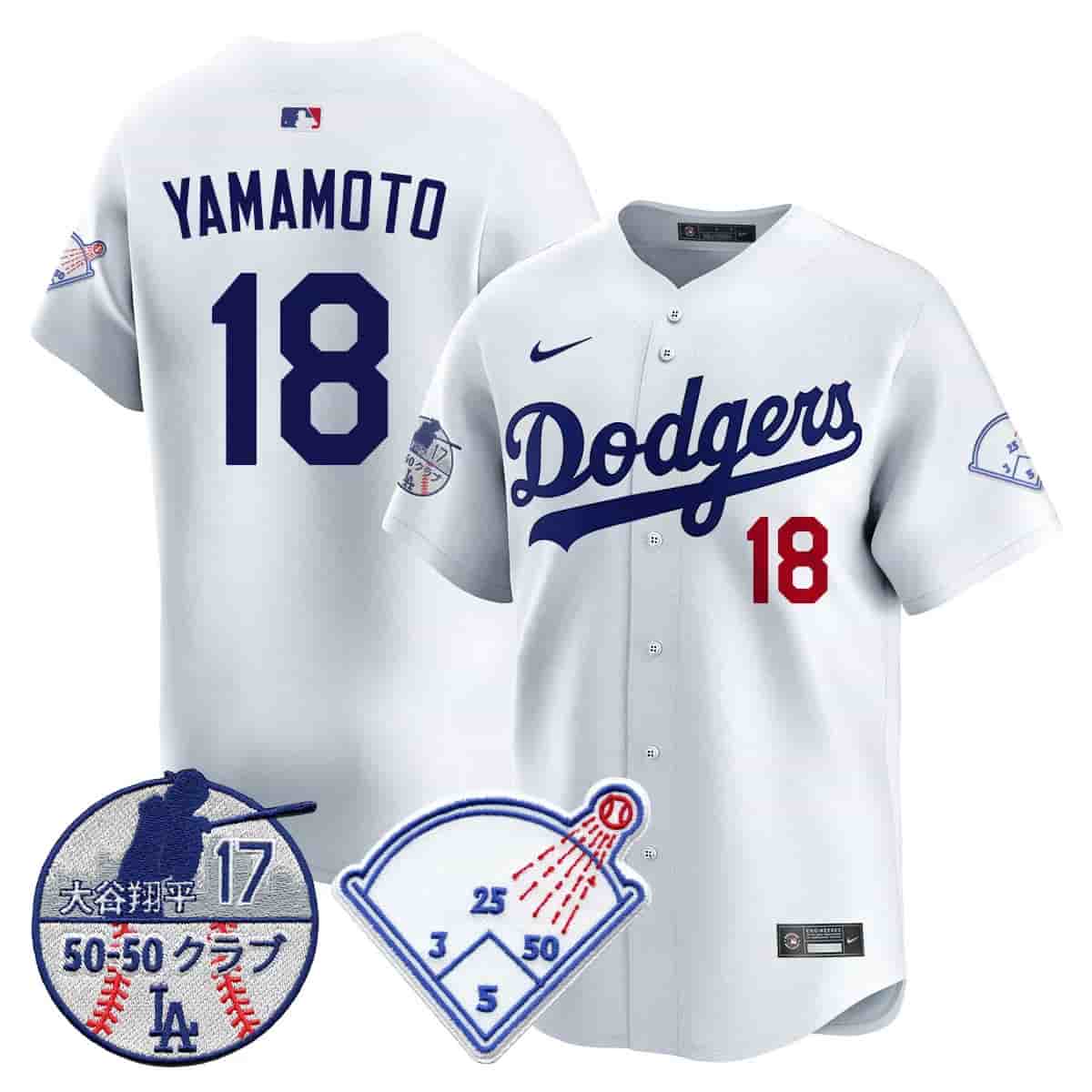 Men's Los Angeles Dodgers Vapor Limited Jersey - Shohei Ohtani Patch - All Stitched Yamamoto - 18