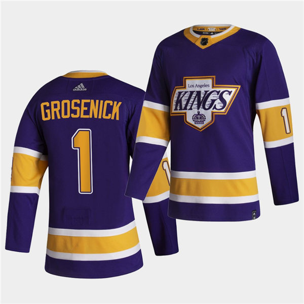 Men's Los Angeles Kings #1 Troy Grosenick 2021 Purple Adidas NHL Reverse Retro Jersey Stitched