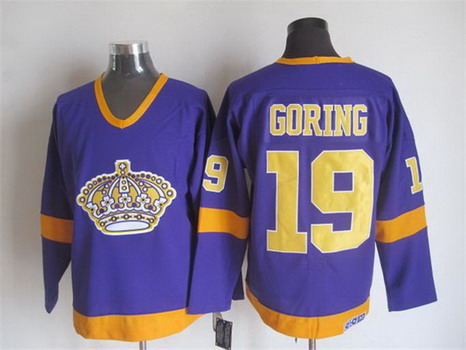 Men's Los Angeles Kings #19 Butch Goring 1977-79 Purple CCM Vintage Throwback Jersey Stitched