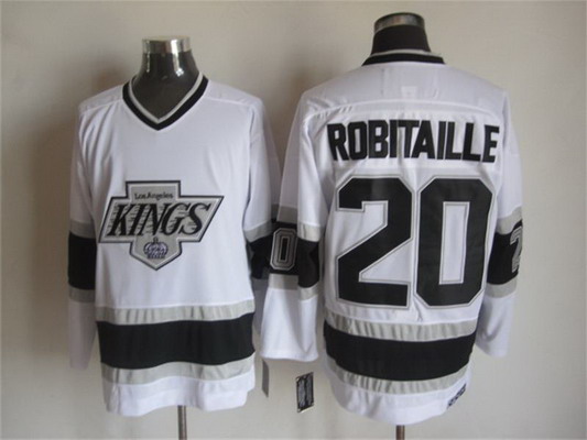 Men's Los Angeles Kings #20 Luc Robitaille 1992-93 White CCM Vintage Throwback Jersey Stitched