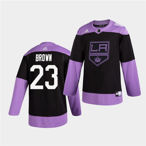 Men's Los Angeles Kings #23 Dustin Brown Black Purple Adidas Hockey Fights Cancer Practice Jersey Stitched