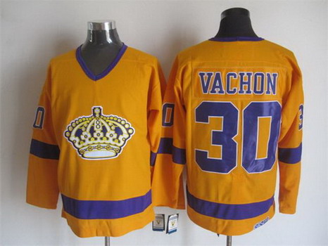 Men's Los Angeles Kings #30 Rogie Vachon 1970-71 Gold CCM Vintage Throwback Jersey Stitched