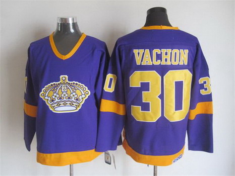 Men's Los Angeles Kings #30 Rogie Vachon 1977-78 Purple CCM Vintage Throwback Jersey Stitched