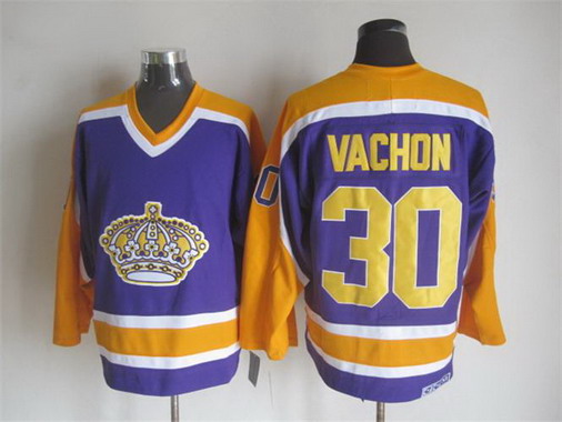 Men's Los Angeles Kings #30 Rogie Vachon 1980-81 Purple CCM Vintage Throwback Jersey Stitched