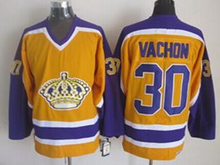 Men's Los Angeles Kings #30 Rogie Vachon Gold Purple CCM Vintage Throwback Jersey Stitched