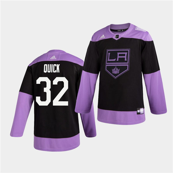 Men's Los Angeles Kings #32 Jonathan Quick Black Purple Adidas Hockey Fights Cancer Practice Jersey Stitched